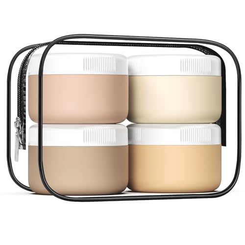 kuangre Travel Containers for Toiletries, Silicone Cream Jars BPA-Free, Leak-proof 2oz Travel Size Containers, Portable Size Silicone Jars with Lid for Cosmetic Face Hand Body Cream (4 Pack) - color: Cream, size: 2 Ounces