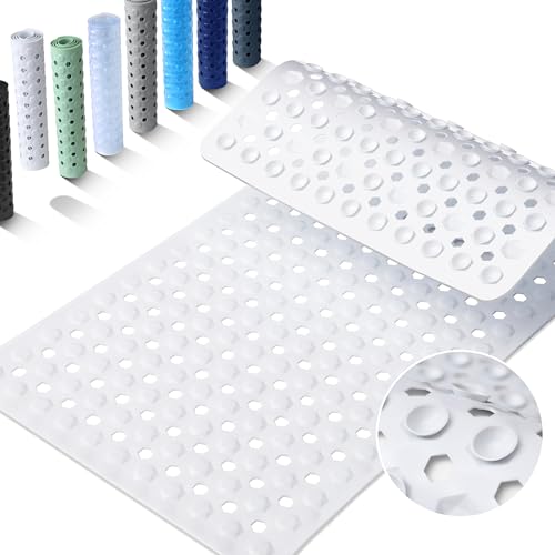 Yimobra Bathtub Mat Non Slip, 27.5"X15.5" Machine Washable Shower Floor Mat, Soft on Feet, Bathmat with Drain Holes and Suction Cups, Bathroom Essentials, White - color: White, size: 27.5 X 15.5 Inch