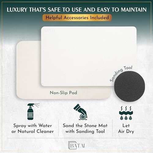 Extra Large Stone Bath Mat (31.5” x 19.7”) White Stone Bath Mats for Bathroom – Absorbent Diatomaceous Earth – Non-Slip Stone Shower Mat – Easy Clean, Quick Drying – Instant Dry Bathmat - XL - color: White