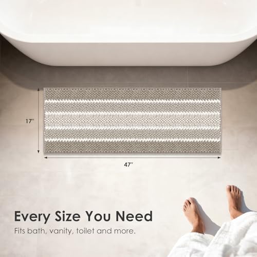 ArtyCozy Bathroom Rug, Extra Thick Absorbent Chenille Striped Pattern Shaggy Bath Mat Non Slip, Soft Plush Bath Floor Mats, Machine Washable, Brown, 17"x47" - color: Brown, size: 17" × 47"