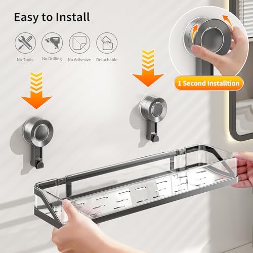 Shower Caddy Suction Cup, Removable Bathroom Organizer Shelf for Shower Storage, No Drilling Clear Square Shower Shelves, Large Capacity & Reusable, Home & Kitchen (Grey-40cm) - color: Grey-40cm