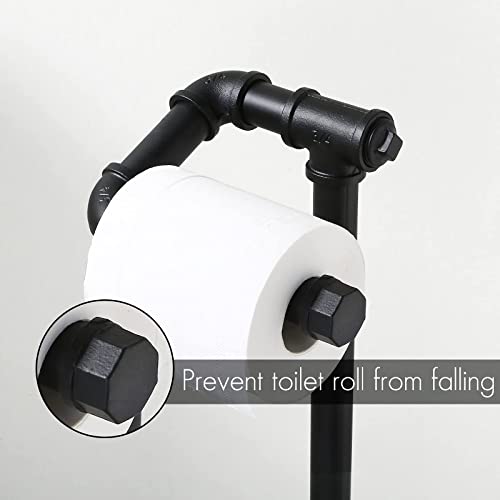 KES Rustic Toilet Paper Holder with Reserve, Farmhouse Toilet Paper Holder Stand Bathroom Industrial Pipe Toilet Paper Storage Black, BPH503A-BK