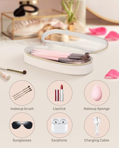 Soimeat Clear Travel Makeup Brush Holder, Leather Makeup Brush Toiletry Bag, Portable Cosmetic Brush Case, Transparent Waterproof Makeup Brush Storage Bag, White, Large - color: White, size: Large