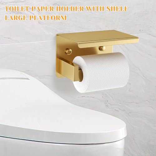 Brushed Gold Towel Bar Set 5 Pieces Bathroom Hardware Accessories Set,Upgraded Toilet Paper Holder with Shelf,Stainless Steel Towel Holder Set for Bathroom,Wall-Mounted 23.6 in - color: 5pcs-gold