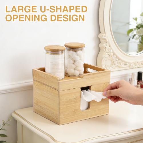Bamboo Face Towel Holder with 120 XL Towels - Open-Top Skincare Organizer for Facial Cleansing Wipes & Beauty Essentials - Bathroom Countertop Vanity Organizer - color: Face Towel Holder With 120 XL Towels