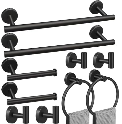 10sets Towel bar Sets, Includes 2Pcs 23.6 inch Towel bar,2Pcs Towel Hook,2Pcs Towel Ring,2Pcs Toilet Paper Holder-Matte Black - color: Matte Black, size: 10pack-23.6inch