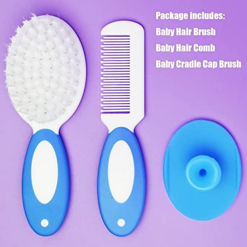 Baby Hair Brush, Cradle Cap Brush, Baby Hair Comb, Baby Hair Brush and Comb Set for Newborns & Toddlers, Baby Brush Soft Bristles, Ideal for Cradle Cap, Perfect Baby Registry Gift (Blue) - color: Blue