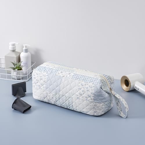 Large Quilted Hair Tools Travel Bag,Hair Styling Accessories Storage Case for Hair Dryer,Curling Iron,Flat Irons,Straightener and Attachments,Portable Organizer with Removable Dividers(18Blue Check) - color: 18Blue Check
