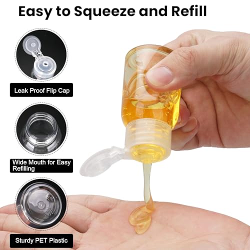 Travel Bottles for Toiletries 6 Pack 2.2oz/65ml Leak Proof Travel Size Toiletries Wide Mouth Containers TSA Approved Squeeze Bottles with Flip Cap for Shampoo Conditioner Body Wash(Clear) - color: Clear, size: 2.2 Ounce
