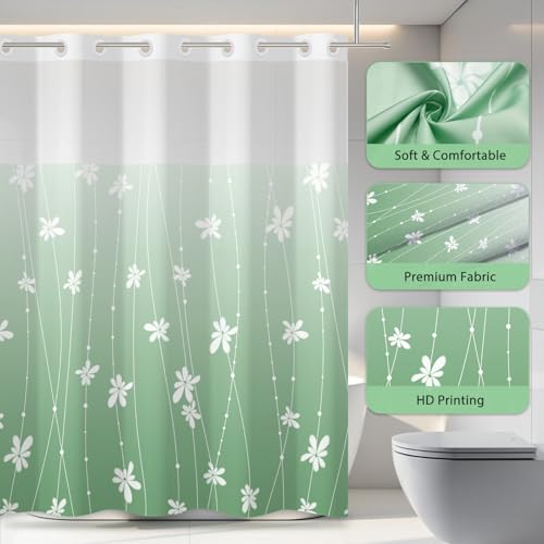 No Hook Shower Curtain with Snap-in Liner, Green Ombre Bathroom Shower Curtains with Liner Set, Waterproof & Washable, Mesh Top Window, 59" W x 79" L - color: 02 Ombre - Green, size: 59"W x 79"L (Pack of 1)