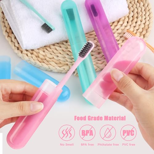 Hooqict 4 Pack Travel Toothbrush Case Portable Travel Toothbrush Holder Plastic Toothbrush Container Protector Cover Case for Traveling, Bathroom, Camping, Home, School, Business - color: Cyan, Pink, Purple, Blue
