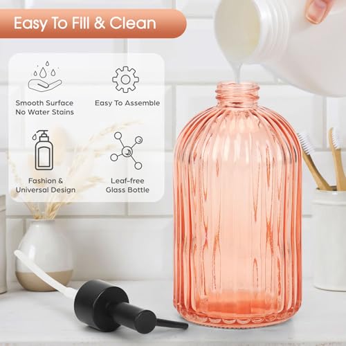 Topsky 2 Pack Glass Soap Dispenser with Black Plastic Pump, 400ml Liquid Hand Soap Dispenser, Rustproof Pump for Kitchen & Bathroom, Great for Lotions, Essential Oil, Liquid Soaps-Pinkish Orange - color: Stripe-pinkish Orange, size: Plastic Pump