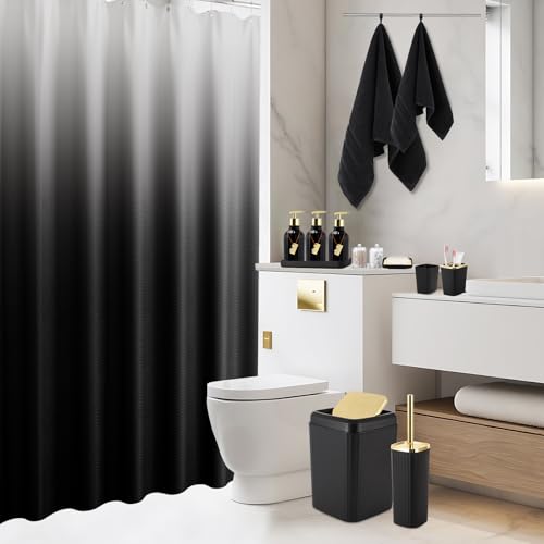 32PCS Black Bathroom Accessories Bathroom Set,Black Shower Curtain, Bath Towel Set,Hand Towel,Toilet Brush,Trash Can & 3PCS Soap Dispensera - size: Bath Set+Shower Curtain+Towel Set, style: Black