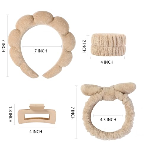 7 Pcs Spa Set, Facial Headband and Wristband Set, Skincare Accessories, College Style Girl Idea Gifts, Hair Accessories for Women and Girls（Brown） - color: Brown