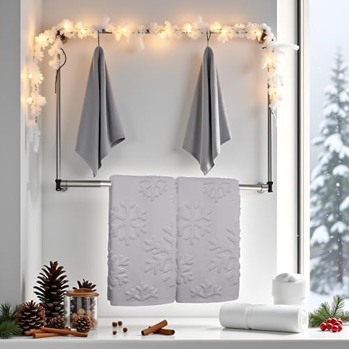 2 Pack Christmas Snowflake Hand Towels 100% Cotton Jacquard Holiday Kitchen Dish Towels Retro Neutral White Bathroom Towels Set Gift Seasonal Xmas Winter Bathroom Decor (Grey Snowflake) - color: Grey Snowflake