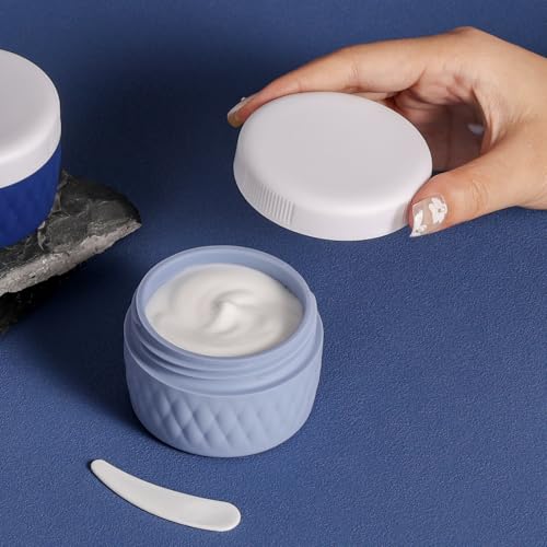 Kuangre Travel Containers for Toiletries, Silicone Cream Jars BPA-Free, TSA Approved 2oz Travel Size Containers, Leak-proof Silicone Jars with Lid for Cosmetic Face Hand Body Cream (4 Pack) - color: Blue, size: 2 Ounces