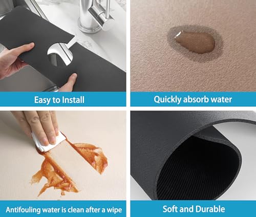 Kitchen Sink Splash Guard Faucet Mat -1 PC Super Absorbent Fast Drying Mat Sink Gadgets-Splash Guard Behind Faucet Drip Catcher for Kitchen, Bathroom,Sink Mat, Dish Drying Mat, Bathroom(15" X 5.5" ) - color: Black