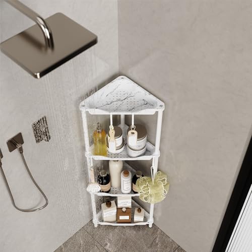 Orimade Rustproof 4 Tier Floor Standing Corner Shower Caddy Organizer, Plastic Metal Splicing Floor Corner Shelf Rack Storage Stands for Bathroom, Marble - color: Marble, size: 4 Tier