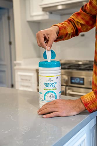 Juniper CLEAN 6 Pack Surface Cleaning Wipes with Bleach, All-Purpose Cleaner for Bathroom, Kitchen, Office, 450 Count Canister, Fresh Scent, 7.5" x 7" Sheet, Lint Free & Durable - size: 75 Count (Pack of 6)