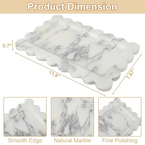 100% Natural Marble Vanity Tray - Real Stone Storage Organizer for Bathroom/Kitchen/Vanity/Dresser, Countertop Tray for Perfume, Jewelry, Home Decor, 11.8 x 7.8 x 0.7 Inch - color: Calacatta White