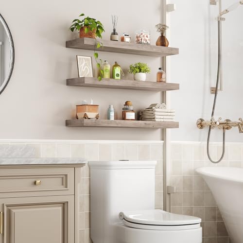 RALGEND Floating Shelves for Wall, 31.5" Long Wall Shelf Set of 3 with Invisible Brackets, 7.9" Width Hanging Book Shelves Farmhouse Home Decor for Bathroom, Living Room, Bedroom, Greige 8301BJP3BG - color: Greige, size: 31.5 Inches