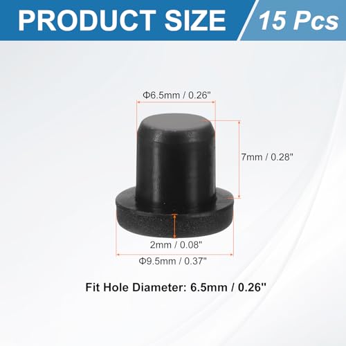 uxcell 15Pcs Silicone Hole Plug, Waterproof Solid T-Shaped Rubber Stoppers Bottle Seal Tube Pipe Plug End Cap for 6.5mm/0.26" Hole for Bathtub Bottle, 0.28" Plug Height, Black - color: Black, size: For 6.5mm/0.26" Hole, 0.28" Plug Height