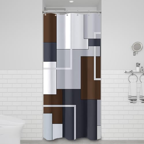 BTTN Stall Fabric Shower Curtain - 36x72 Inches Small Geometric Waterproof Cloth Shower Curtain Set with 6 Hooks, Narrow Hotel Spa Walk in Neutral Simple Abstract Shower Curtains for Bathroom - Brown - color: Brown, size: 36"W x 72"L (Pack of 1)