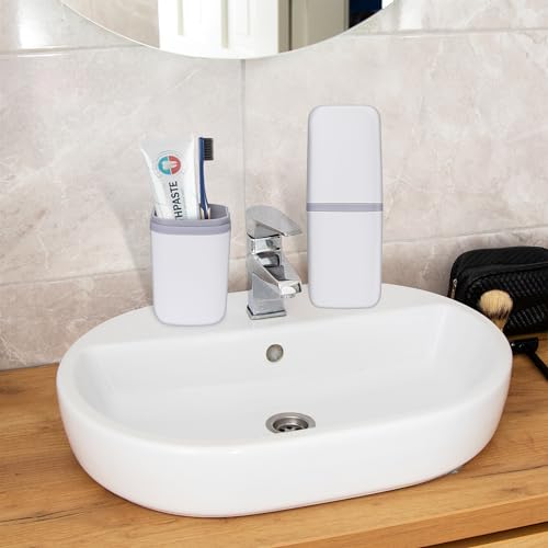 COMNICO Travel Toothbrush Cup Case Portable PP Seal Tooth Brush Holders Cover Multi-Function Toothpaste Storage Container Cup for Home School Camping Business Trip Bathroom(White) - color: White