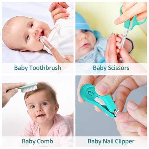 Baby Grooming Kit, Infant Safety Care Set with Hair Brush Comb Nail Clipper Nasal Aspirator,Baby Essentials Kit for Newborn Girls Boys (Green) - style: Green Grooming Kit