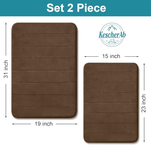 Bathroom Rugs Set 2 Piece Thicker Memory Foam Bath Mat Set Non Slip Quick Dry Machine Washable Coffee Bath Rugs for Bathroom Floor, Tub and Shower, 19"x31"+15"x23" - color: Coffee, size: 31" X 19" + 23" X 15"