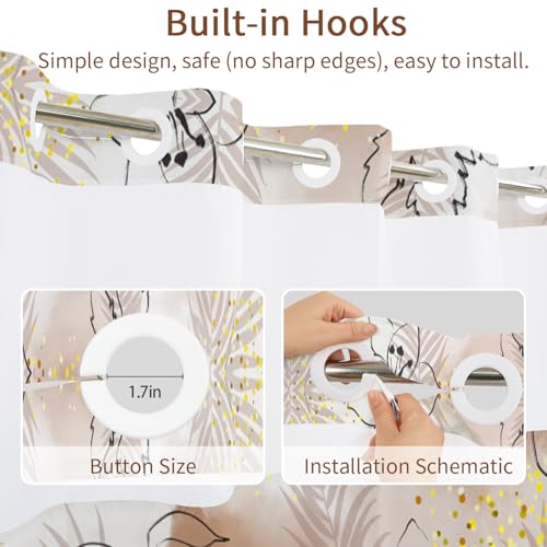 No Hook Shower Curtain with Snap in Liner Set FYZZ00003 - color: Brown Watercolor Botanical