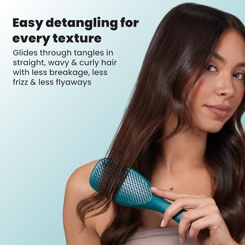 Tangle Teezer Ultimate Detangler Brush, Straight to Wavy, Teal | Patented two-tier, regular-flex teeth reduce breakage & split ends on wet or dry hair; Shower-friendly hairbrush for all ages - color: Transformative Teal