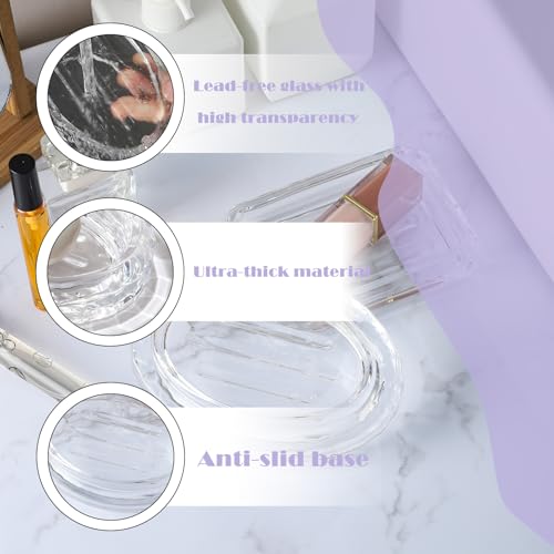 WHJY 2 Pack Glass Soap Dish Cute Bathroom Soap Dish Decorative Soap Dish Oval Soap Bar Container - size: 5.5"*3.74"