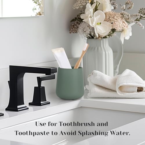 INGOFIN Ceramic Toothbrush Holder, 12 oz Bathroom Toothbrush Holder Ceramic Holder for Toothbrush, Toothpaste Holder and Cup, Matte Green - color: Matte Green