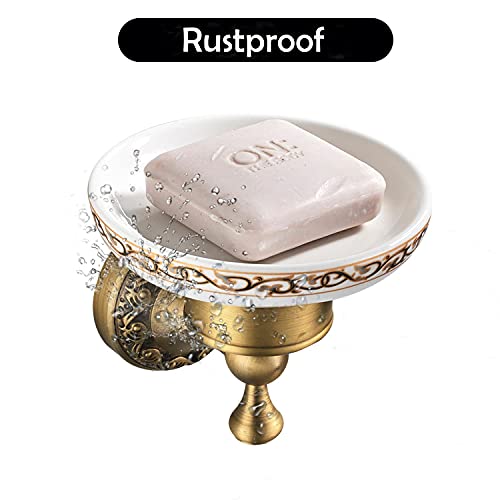Leyden Shower Soap Dish, Antique Brass Dish Soap Holder Luxury Art Engraved Wall Mount Bathroom Hardware - color: Antique Brass