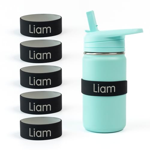 Mabel’s Labels Personalized Two-Tone Engraved Silicone Name Bands – Reusable Dishwasher-Safe Name Bands for Water Bottles, Sippy Cups & Drinkware (Black & Gray, 5 Pack) - color: Black/Grey, size: 5 Count (Pack of 1)
