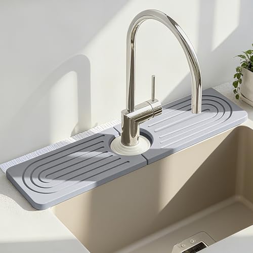 Stone Faucet Mat for Kitchen Sink, Diatomit Fast Drying Stone Mat Sink Protector, Prevent Moisture Water Absorbing Stone Tray for Kitchen Bathroom Counter, 15.8" x 4", Gray - color: 15.8" x 4"_Gray