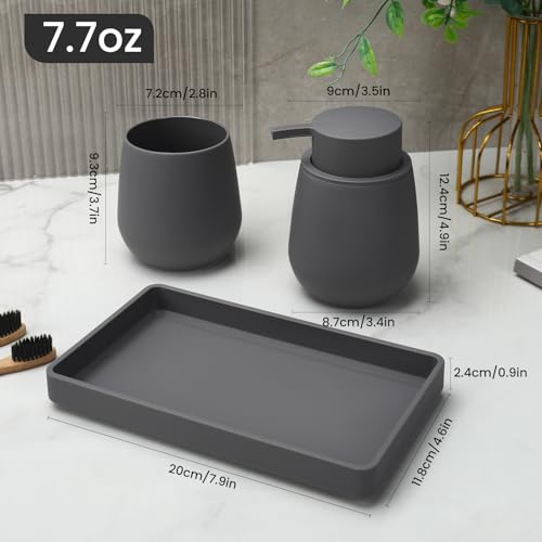 Bathroom Accessories Set, Modern 3 Pcs Bathroom Essentials - Soap Dispenser, Toothbrush Holder & Tray, Countertop Vanity Organizer (Gray) - color: Gray