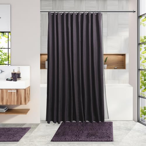 Clara Clark Bathroom Accessories Set - Bathroom Set, Bathroom Sets with Shower Curtain and Rugs, Shower Curtain Set with Trash Can - Purple - 22PC - color: Purple, size: Complete Set + Bath Rugs
