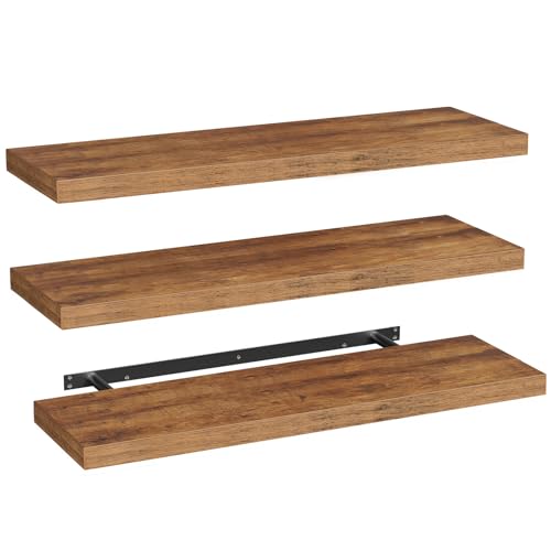 RALGEND Floating Shelves for Wall, 39.4" Long Wall Shelf Set of 3 with Invisible Bracket, 1.5" Thick Hanging Shelves Farmhouse Home Decor for Bathroom, Living Room, Bedroom Rustic Brown 10301BJP3BF - color: Rustic Brown, size: 39.4 Inches