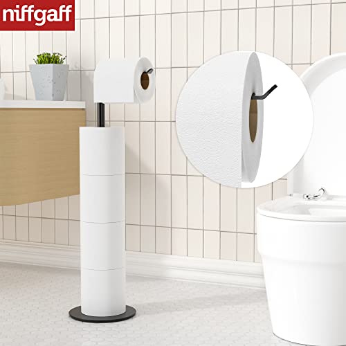 Black Toilet Paper Holder Stand and Dispenser for 4 Spare Rolls,Stainless Steel Free-Standing Toilet Tissue Paper Roll Storage Shelf, Bathroom Accessories