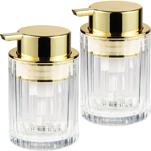Amolliar Foaming Soap Dispenser, Plastic Pump Clear Glass Soap Dispenser, 8OZ Refillable Hand Soap Dispenser for Bathroom, Kitchen, Shower, Soap Pump Bottle for Liquid or Lotion Dispenser(Gold 2 Pack) - color: Gold