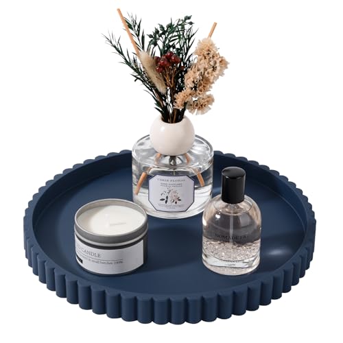 Round Bathroom Tray Silicone Kitchen Counter Decor Vanity Organizer Decorative Coffee Table Tray for Perfume, Candle, Soap Dish, 10 Inch, Dark Blue - color: Dark Blue, size: 10"