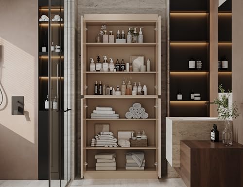 100% Solid Wood 32" Bathroom Cabinet with Rasied Panel Wood Doors - color: Beige