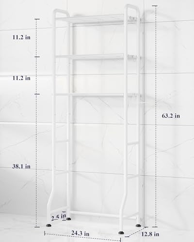 Kitsure Over Toilet Storage Rack, 63.2" H Space-Saving, Holder & Hooks | Bathroom, Laundry Room, Small Spaces, Families, Durable Metal, White, 3 Tier - color: White, size: 3 Tiers (63.2"H)