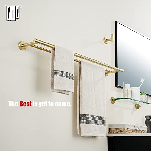 JQK Double Bath Towel Bar, Brushed Gold 30 Inch 304 Stainless Steel Thicken 0.8mm Towel Rack for Bathroom, Towel Holder Wall Mount, 27 Inch Useable Length, TB100L27-BG - color: Brushed Gold, size: 30 Inch