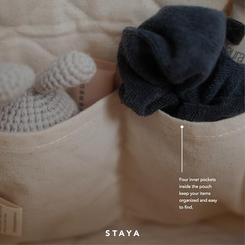 Staya Quilted Makeup Bag for Women – Cotton Travel Cosmetic & Toiletry Pouch, Small Aesthetic Organizer for Purse & Carry-On (Indigo Petals) - color: Indigo