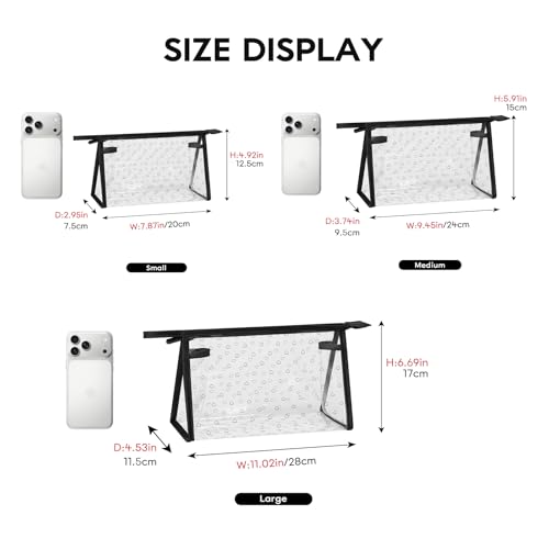 GIVLEFLY Clear TPU Toiletry Bag Set for Women & Men, 3PCS Waterproof Makeup & Skincare Organizer with Zipper, Soft Transparent Travel Cosmetic Pouch with Handle & Hanging Loop，A - size: Model A Hollow Pattern