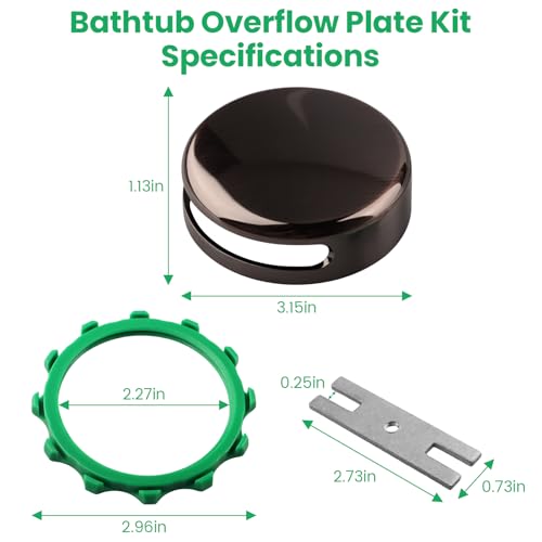 18009-BN Brushed Nickel Bathtub Overflow Plate Kit, 3-1/8" Snap-On Installation Overflow Drain Cover, Replacement Plate Fits Most Standard-Sized Bathtubs Drain