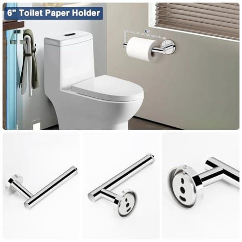 NearMoon 5 Pieces Bathroom Hardware Set SUS304 Thicken Stainless Steel-Towel Rack Kit Include 24" Towel Rod + Bath Towel Ring + Toilet Paper Holder + Robe Towel Hooks Bath Accessories (Chrome Finish) - color: Chrome Finish